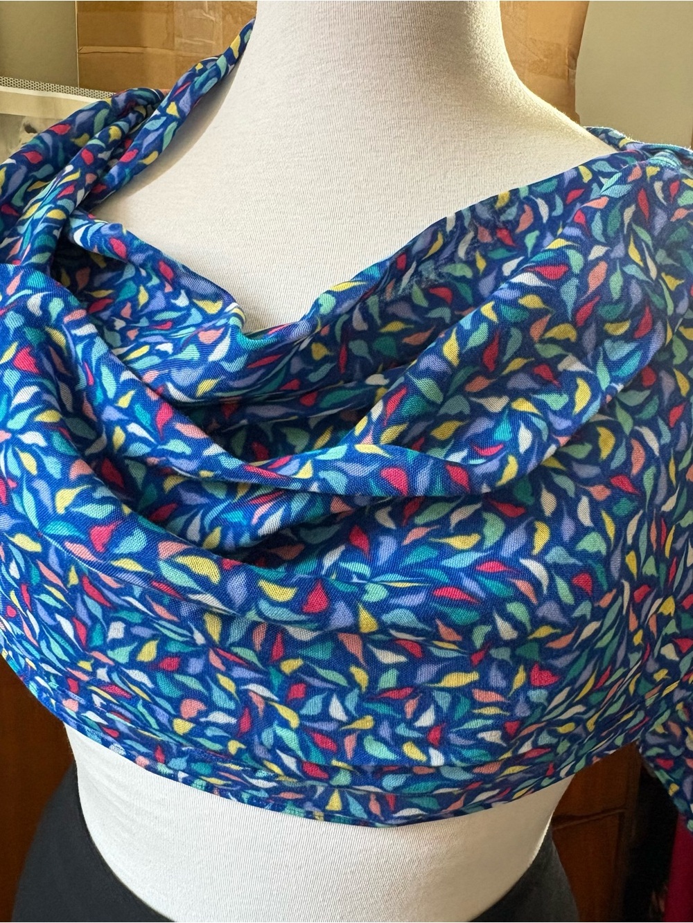 Talbots bright flowing Scarf, Shawl, blues, greens, yellow, and reds. 76x20, NWT